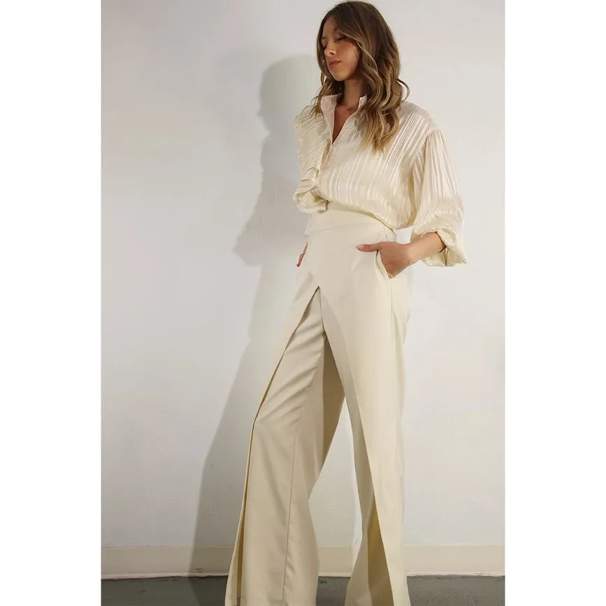 Fly Away Back Tie Pants CREAM BEIGE