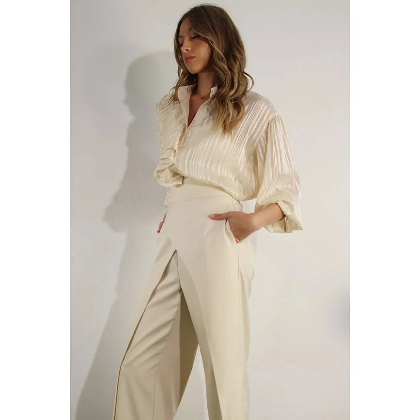 Fly Away Back Tie Pants CREAM BEIGE