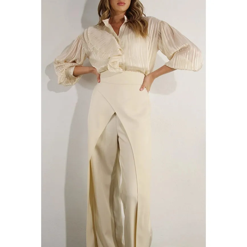 Fly Away Back Tie Pants CREAM BEIGE