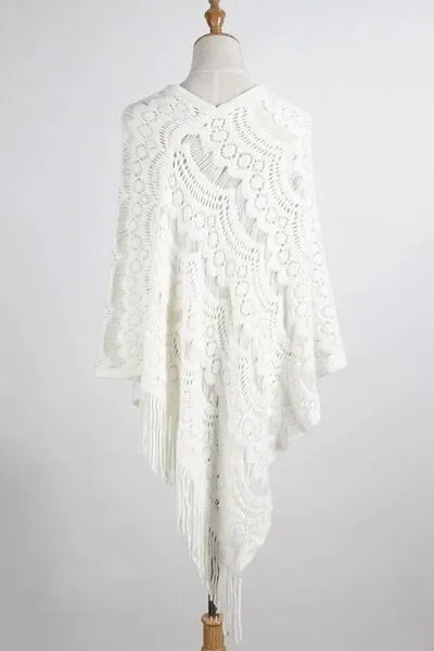 Fringe Openwork Surplice Cape Sleeve Poncho