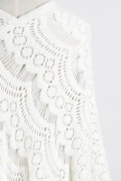 Fringe Openwork Surplice Cape Sleeve Poncho