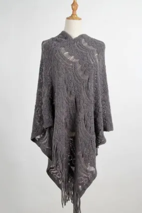 Fringe Openwork Surplice Cape Sleeve Poncho