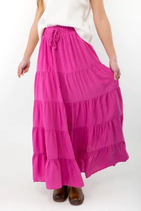 Fuchsia Pink Tiered Maxi Skirt
