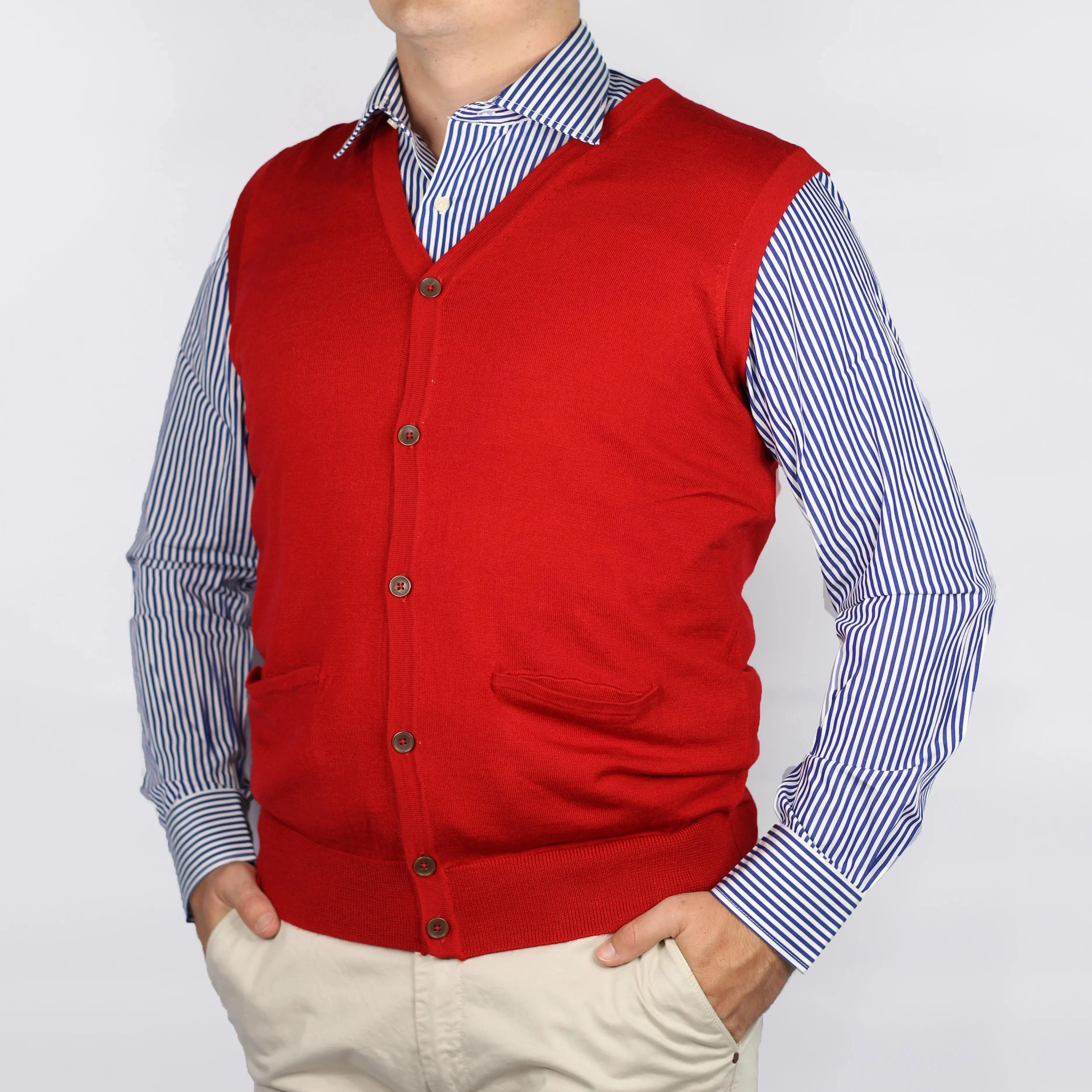 Fusaro Antonio merino wool knitted, button up vest in rosso (MA23048)