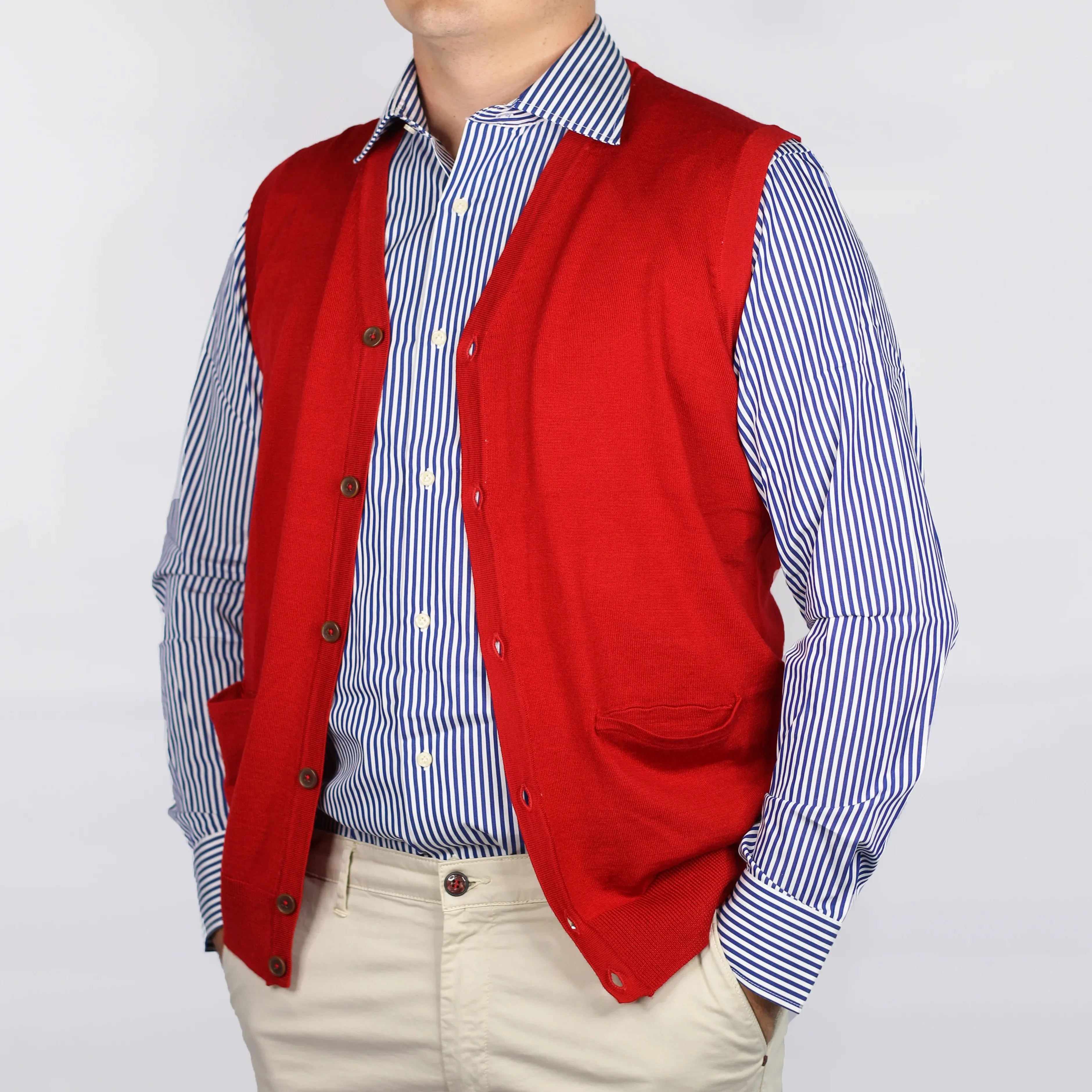 Fusaro Antonio merino wool knitted, button up vest in rosso (MA23048)
