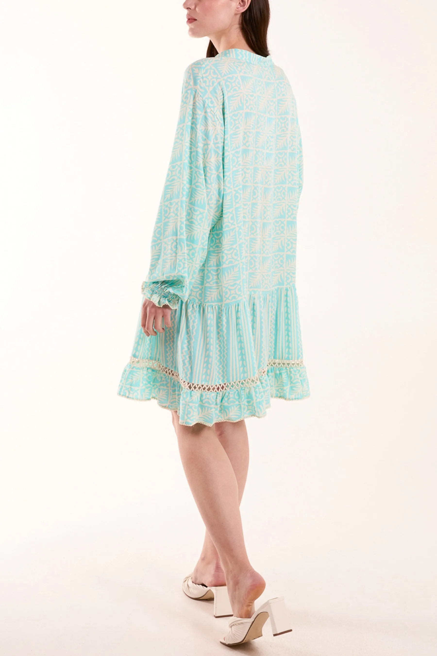 Geometric Tiered Button Down Dress