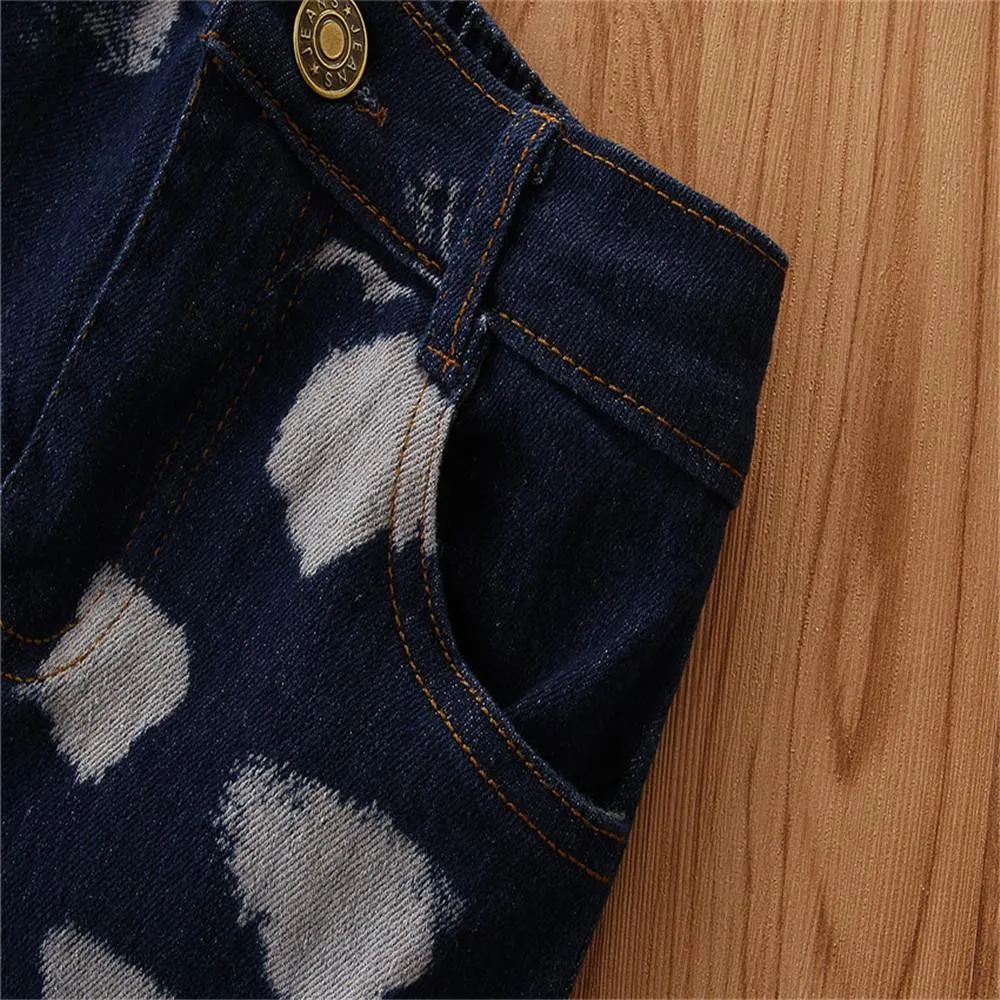Girls Button Wig Leg Flared Ripped Jeans Little Girl Pants Wholesale