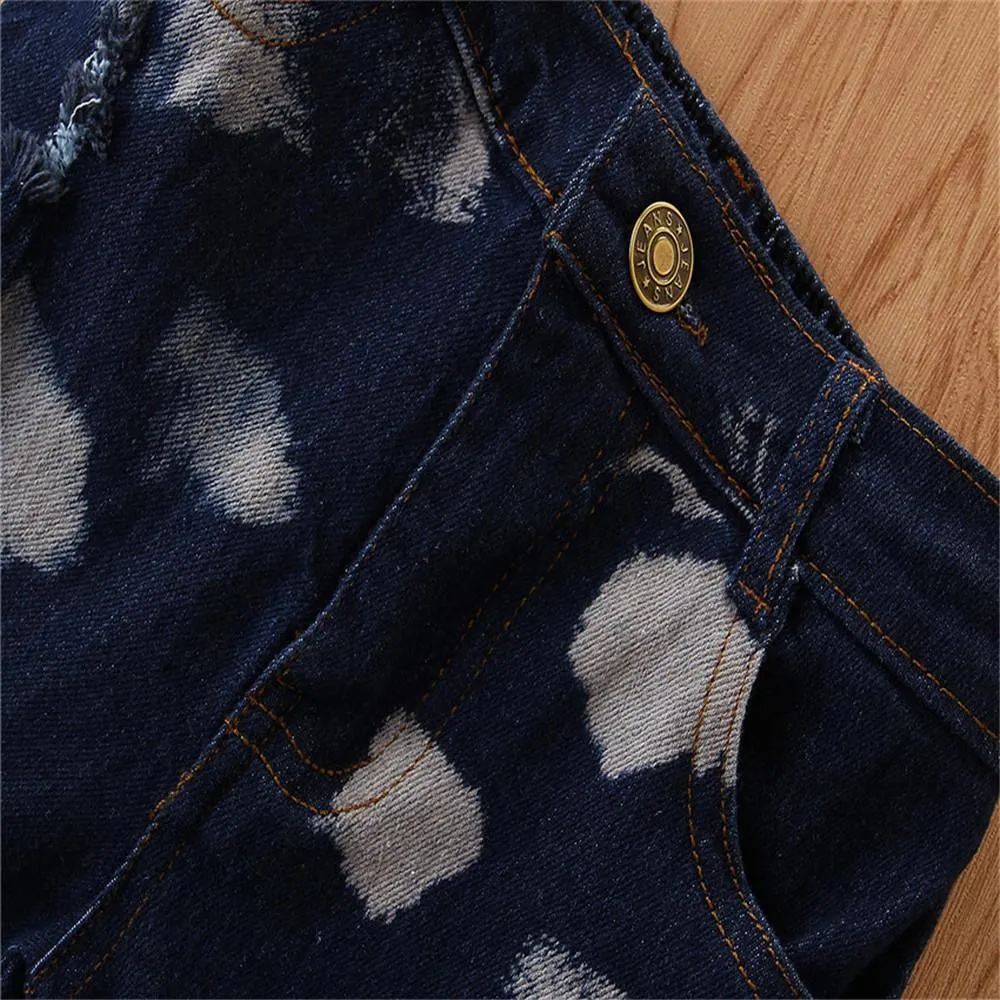Girls Button Wig Leg Flared Ripped Jeans Little Girl Pants Wholesale