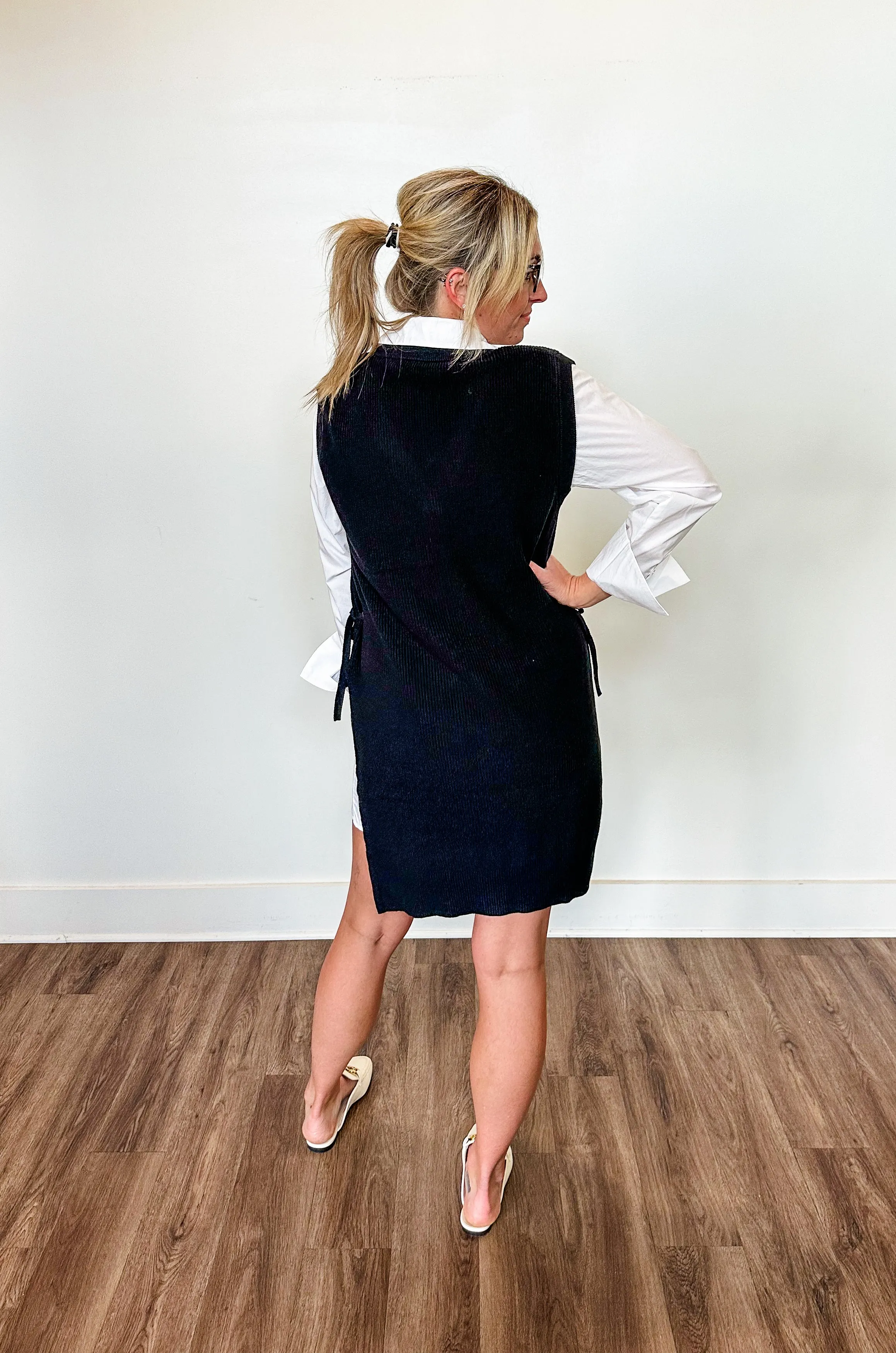 Giselle Sweater Vest Tunic Dress- Black |final sale|