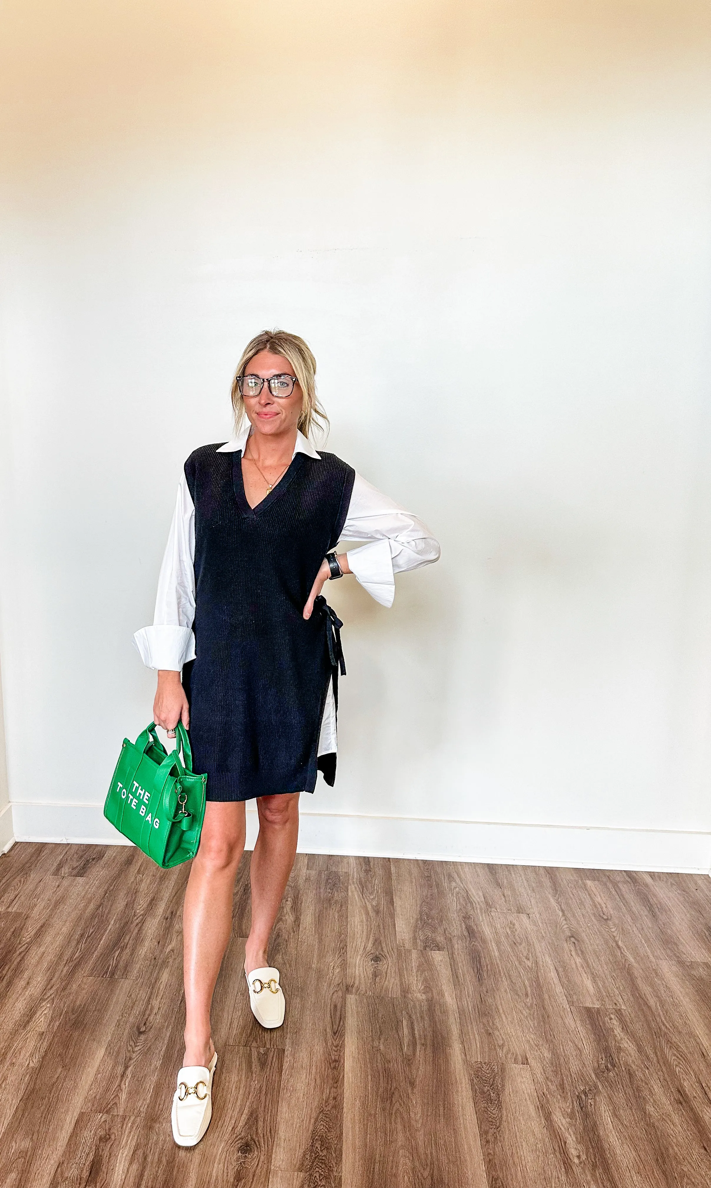 Giselle Sweater Vest Tunic Dress- Black |final sale|
