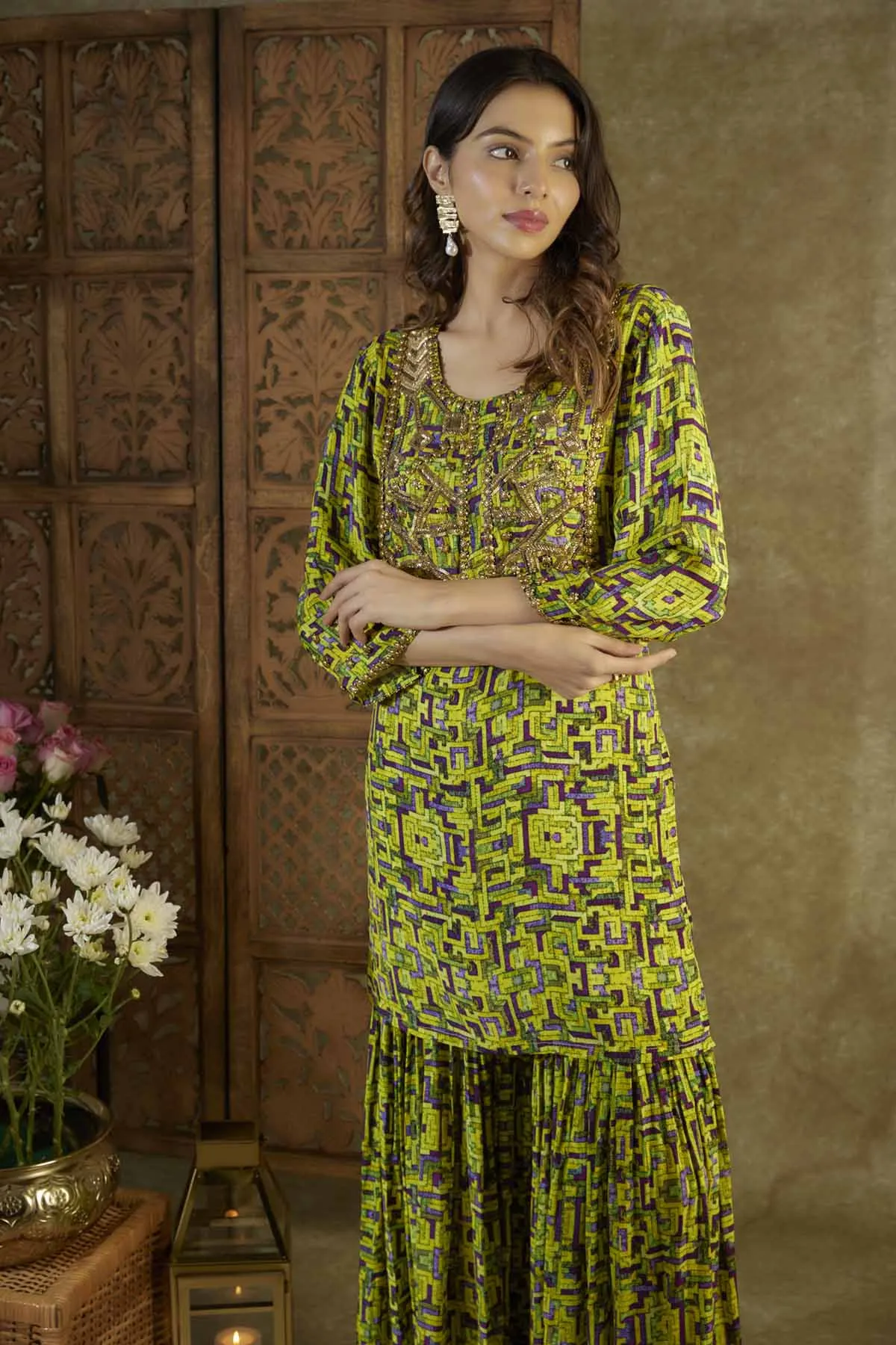 Green Embroidered Kurta & Sharara