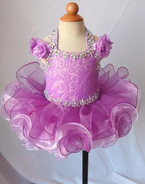 Halter Beaded and Sequins Off the Shoulder Cupcake Pageant Dress