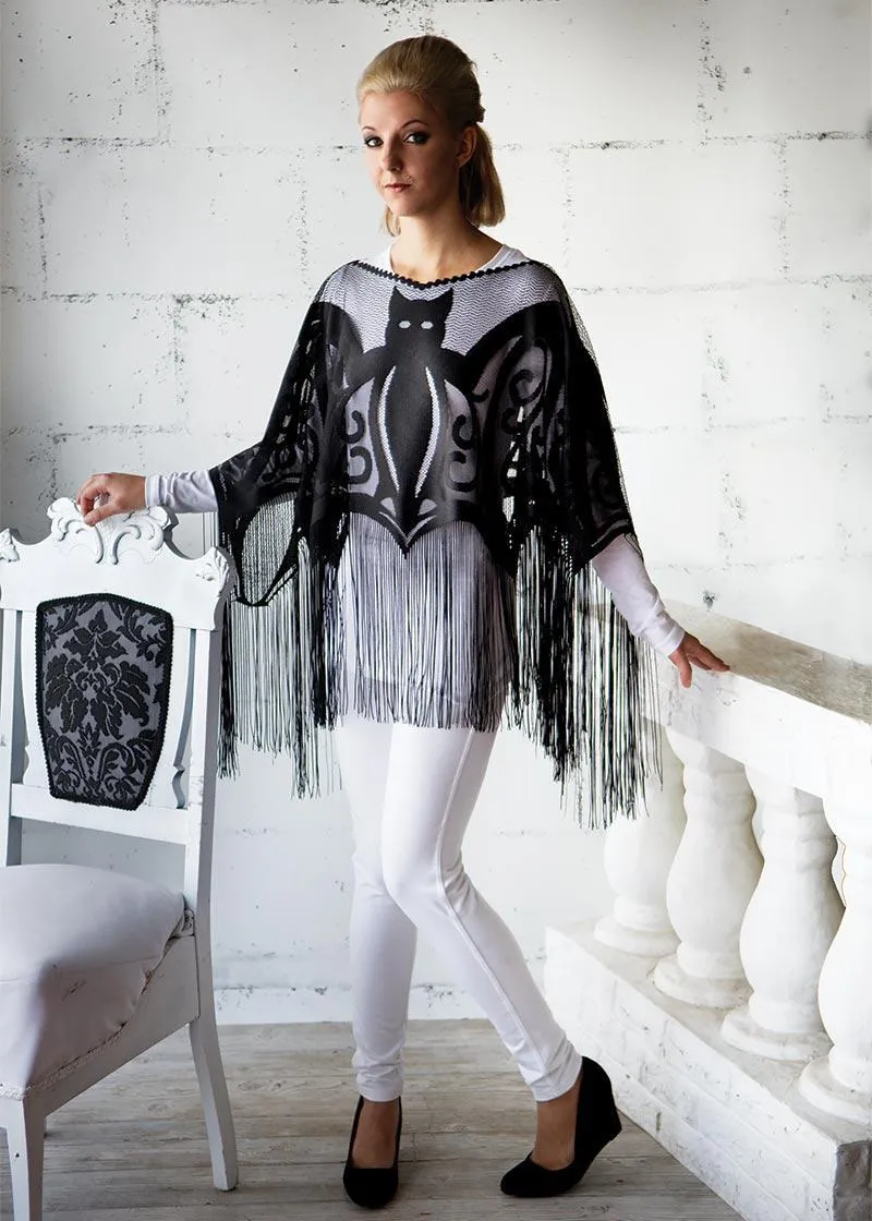 Heritage Lace | Bats Poncho with Fringe