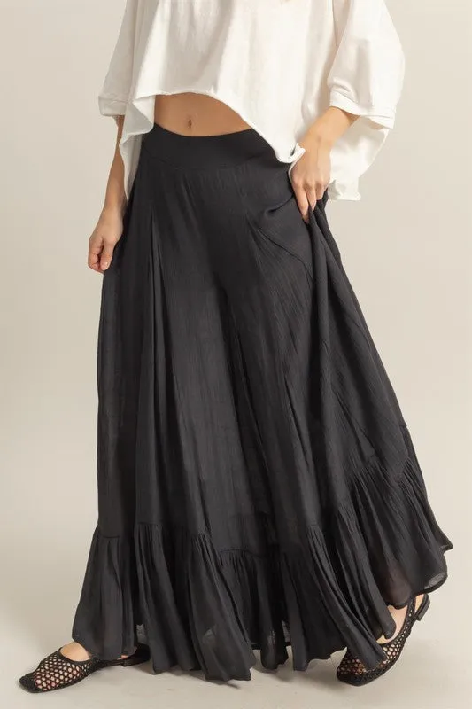 High-Waist Ruffle Flared Wide Leg Pants