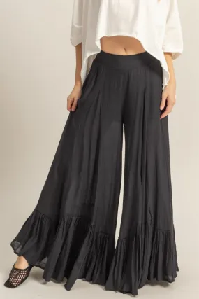 High-Waist Ruffle Flared Wide Leg Pants