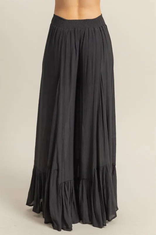 High-Waist Ruffle Flared Wide Leg Pants