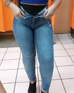 Hochtaillierte Bauchweg- und Po-Lift-Faja-Jeans