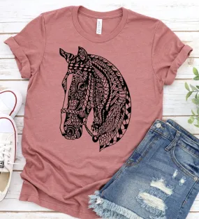 Horse Mandala, Horse Lover, Equestrian, Animal Shirt Boho Unisex Novelty T-Shirt