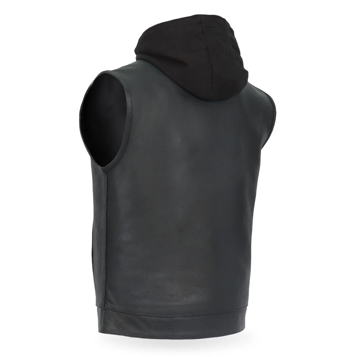 Hot Leathers Men's Leather Motorcycle Biker Club Vest w/Hood