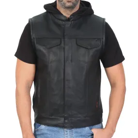 Hot Leathers Men's Leather Motorcycle Biker Club Vest w/Hood