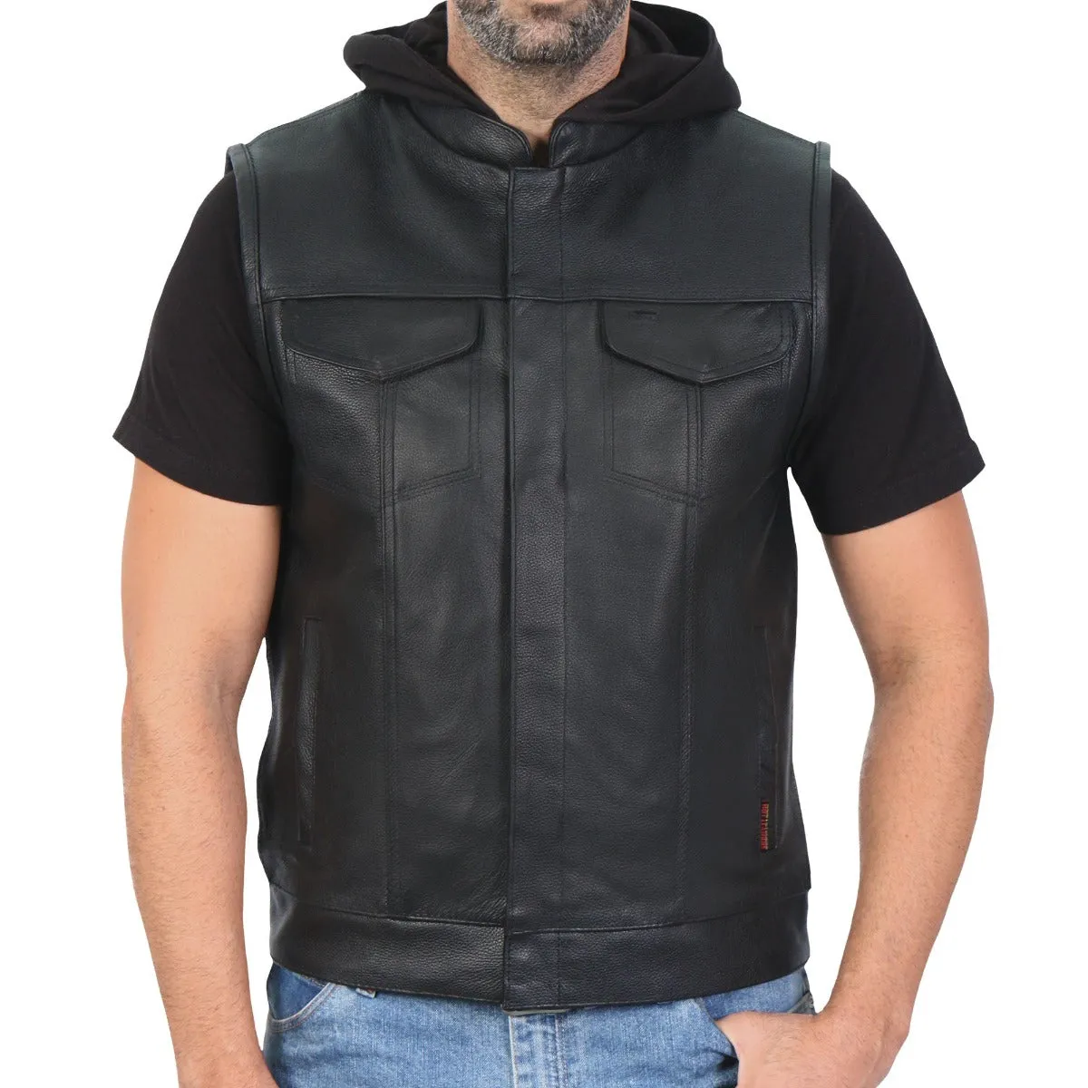 Hot Leathers Men's Leather Motorcycle Biker Club Vest w/Hood
