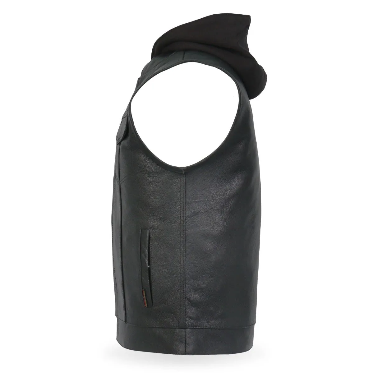 Hot Leathers Men's Leather Motorcycle Biker Club Vest w/Hood