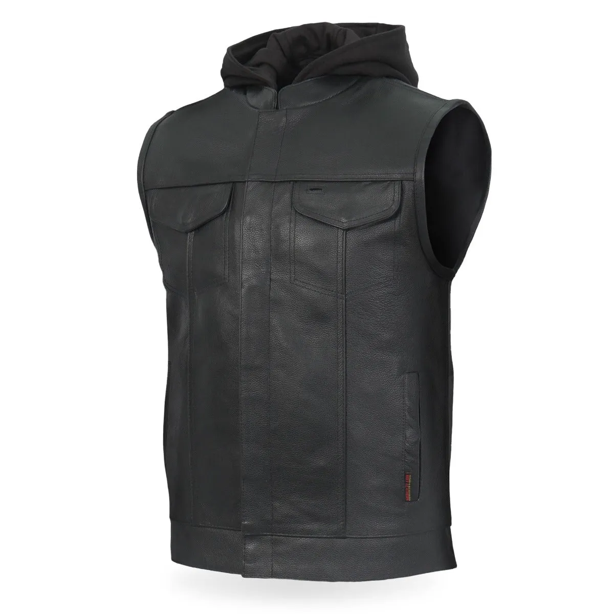 Hot Leathers Men's Leather Motorcycle Biker Club Vest w/Hood