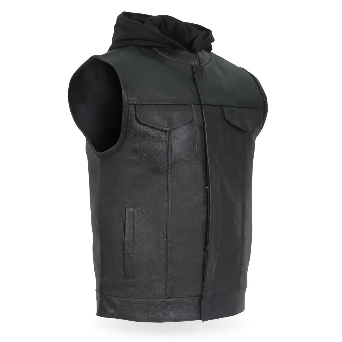 Hot Leathers Men's Leather Motorcycle Biker Club Vest w/Hood