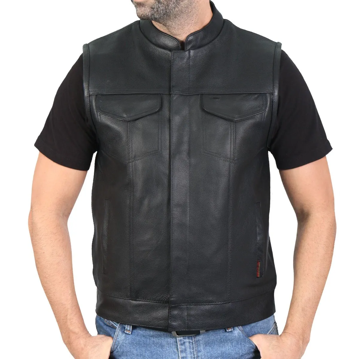 Hot Leathers Men's Leather Motorcycle Biker Club Vest w/Hood