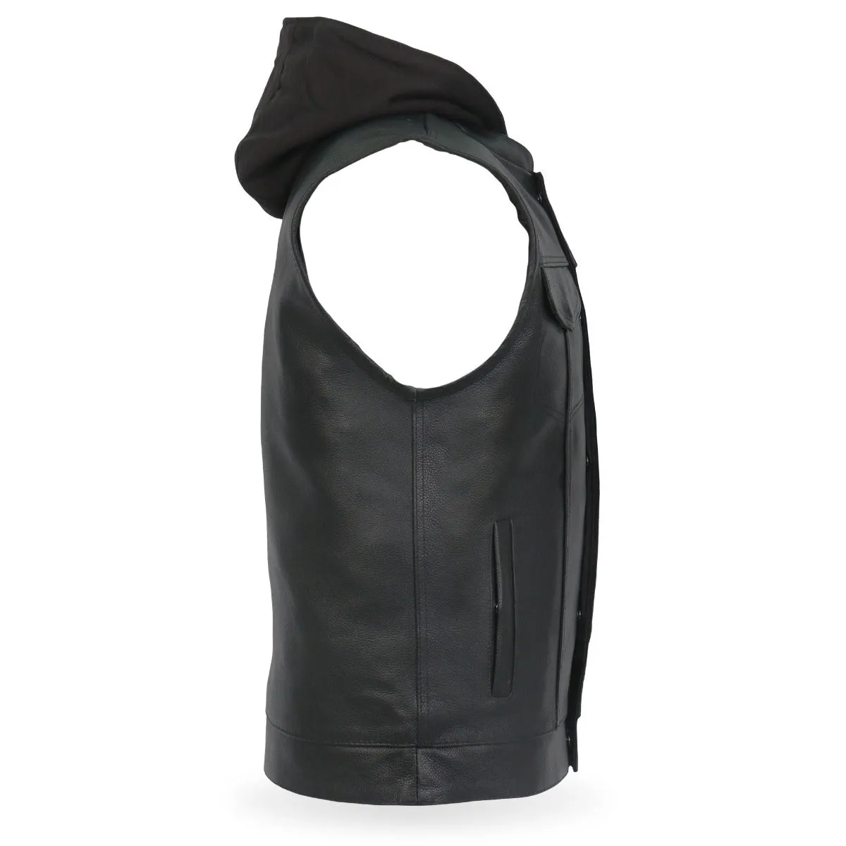 Hot Leathers Men's Leather Motorcycle Biker Club Vest w/Hood