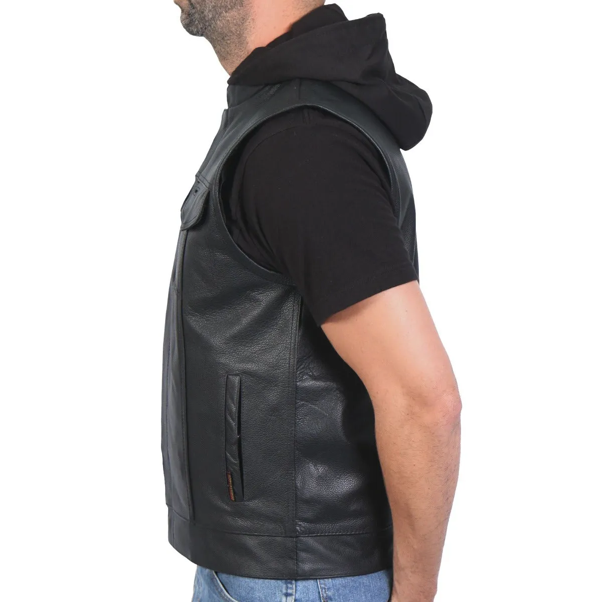 Hot Leathers Men's Leather Motorcycle Biker Club Vest w/Hood