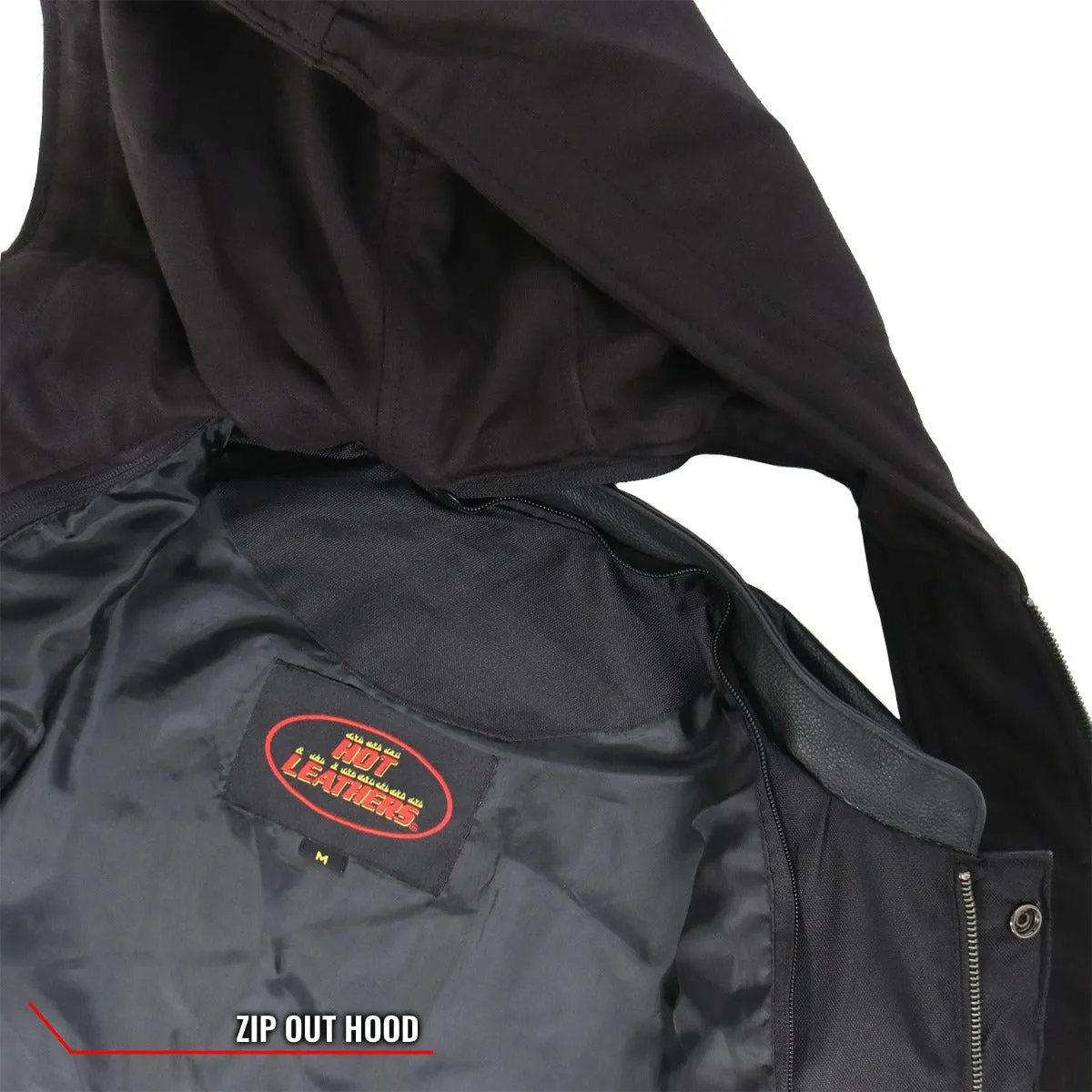 Hot Leathers Men's Leather Motorcycle Biker Club Vest w/Hood