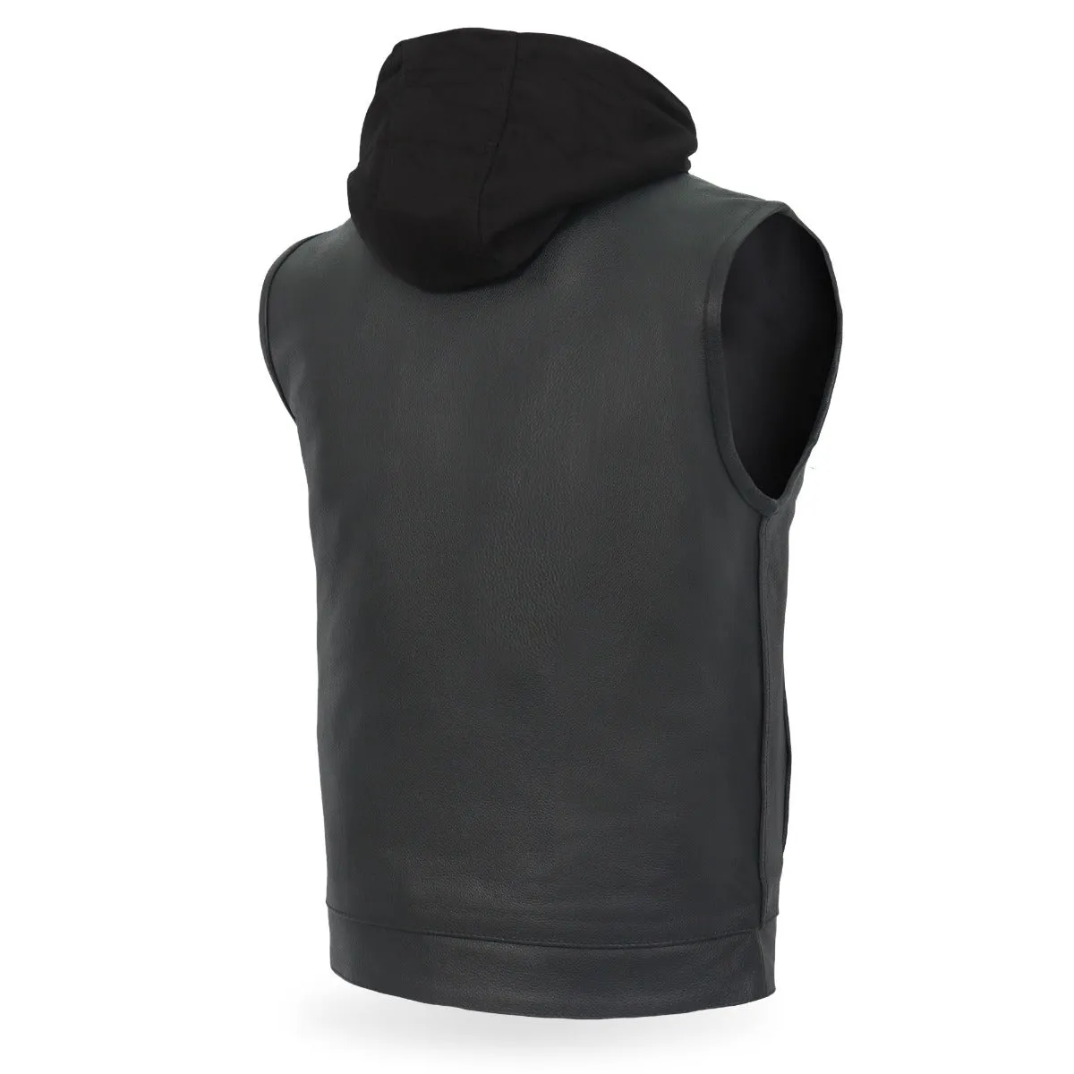 Hot Leathers Men's Leather Motorcycle Biker Club Vest w/Hood