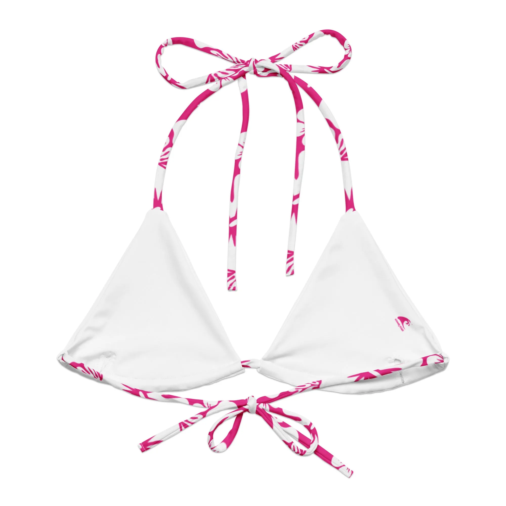 Hot Pink and White Hawaiian Flowers String Bikini Top