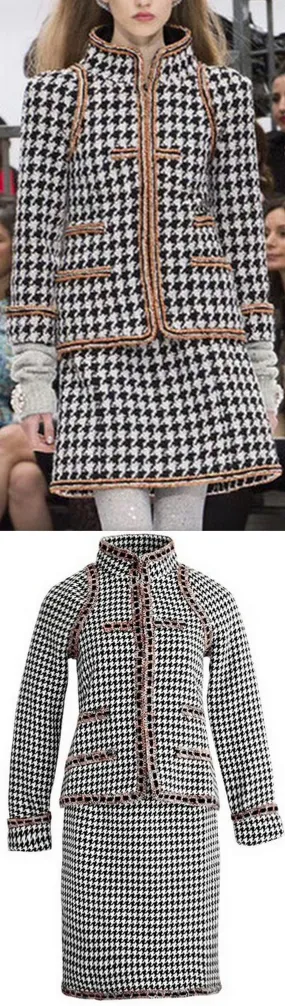 Houndstooth Tweed Jacket & Skirt Set