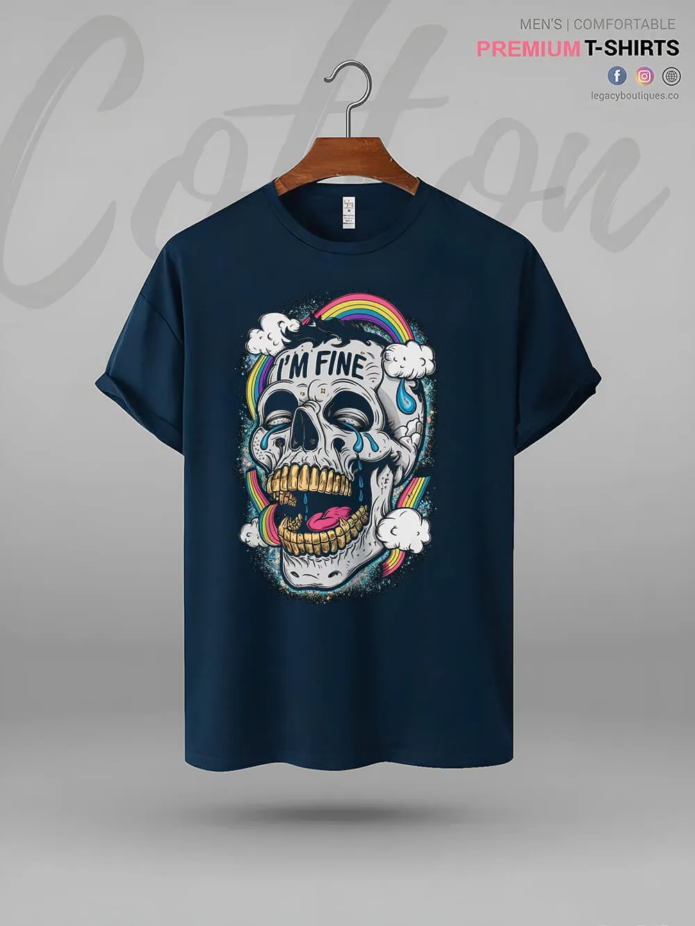 I'm Fine Skull Graphic Printed High Quality In Cheapest Price Men's T-Shirt