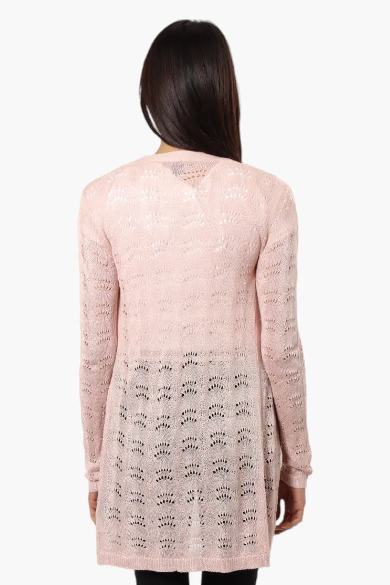 Impress Long Sleeve Crochet Shrug Cardigan - Pink