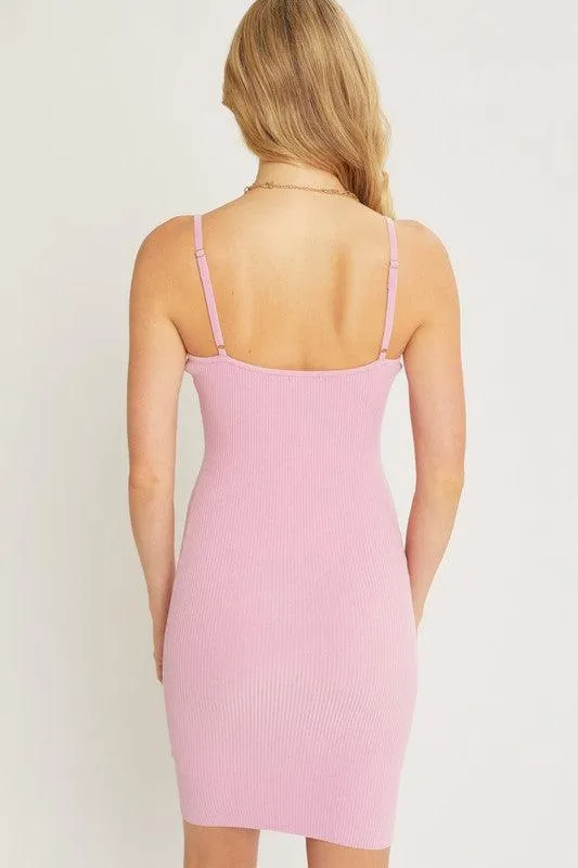 Knit solid sleeveless mini sweater dress