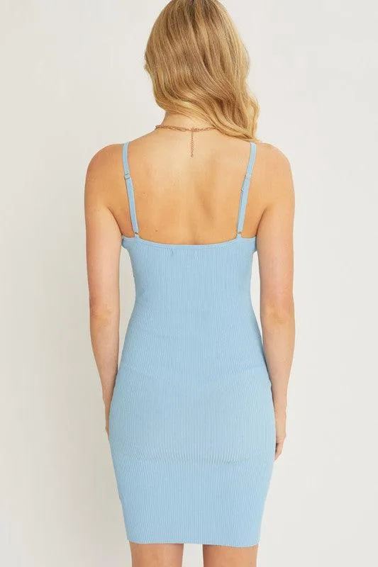Knit solid sleeveless mini sweater dress