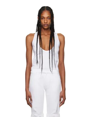 Knitted Deep Cut Lightweight Tank Top / White