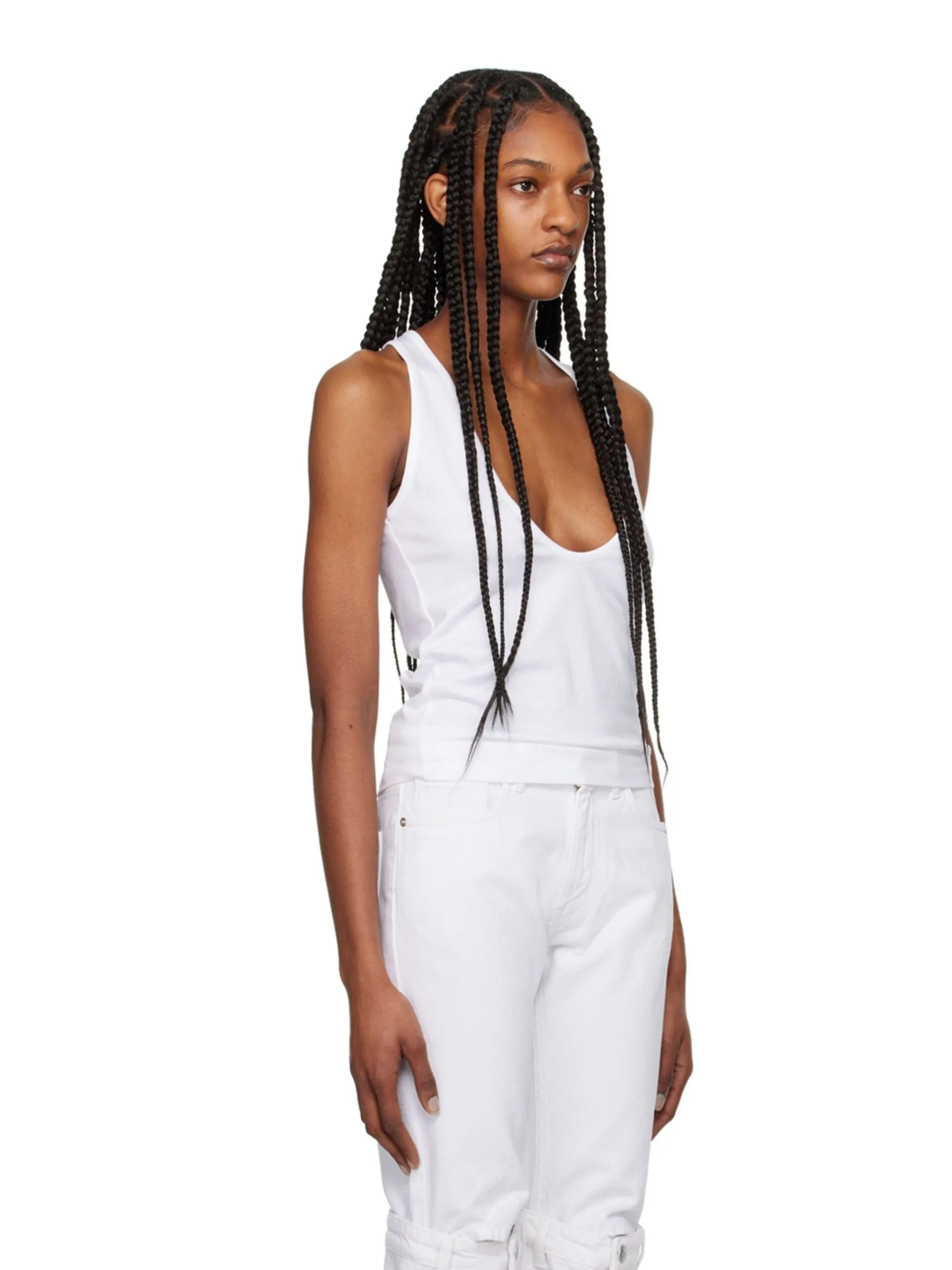 Knitted Deep Cut Lightweight Tank Top / White