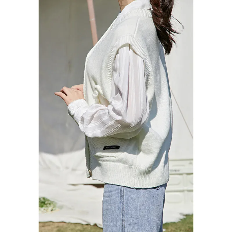 Knitted Vest Women's Floral Cardigan Vest Sweet Sweater