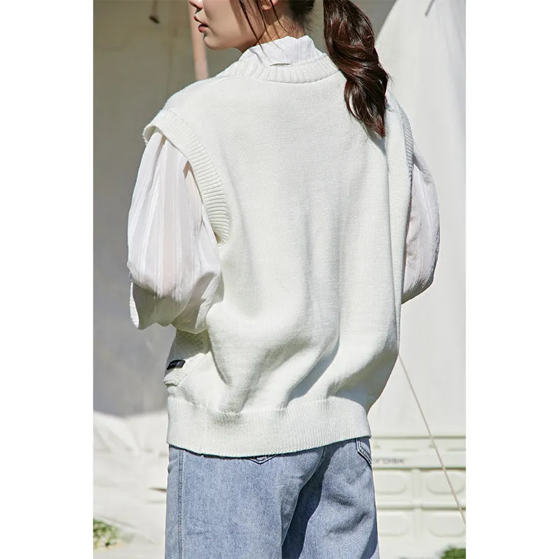 Knitted Vest Women's Floral Cardigan Vest Sweet Sweater