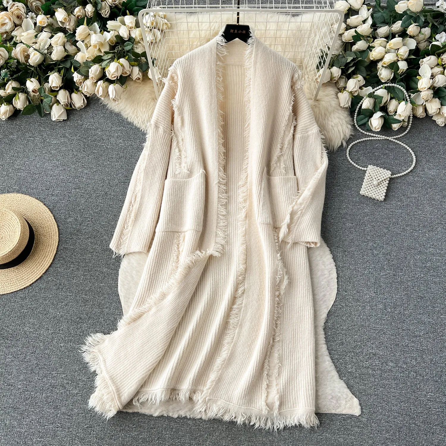 Korean Style Thermal Fringed Cardigan