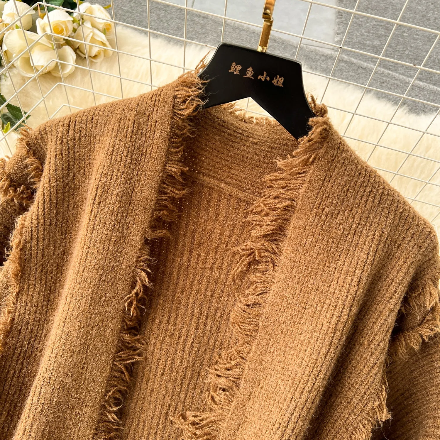 Korean Style Thermal Fringed Cardigan