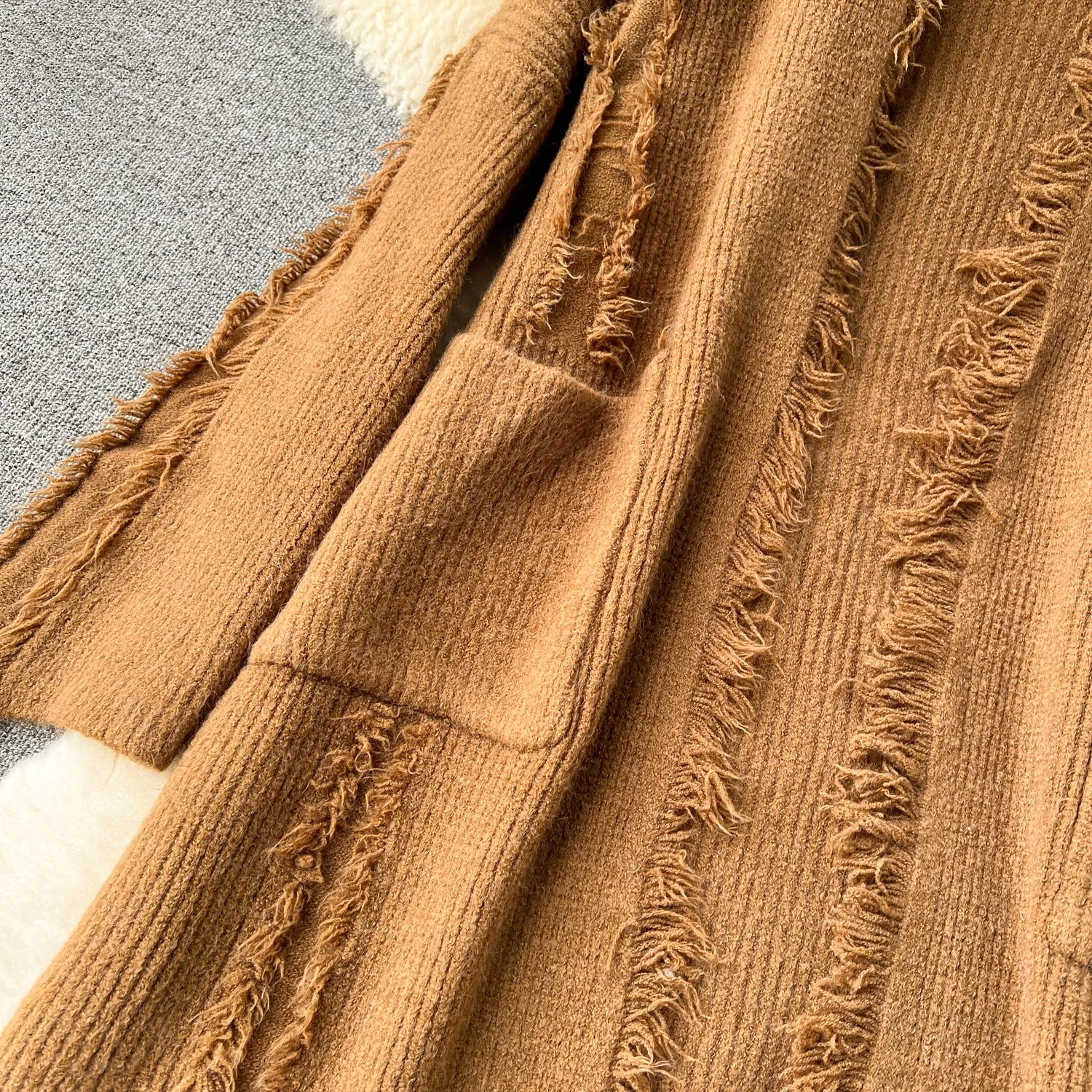 Korean Style Thermal Fringed Cardigan