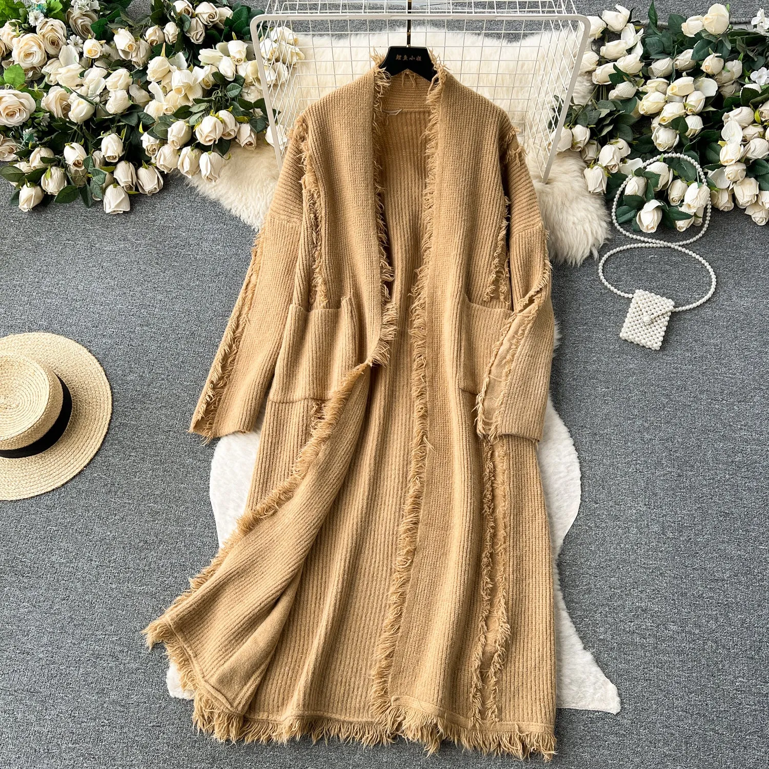 Korean Style Thermal Fringed Cardigan