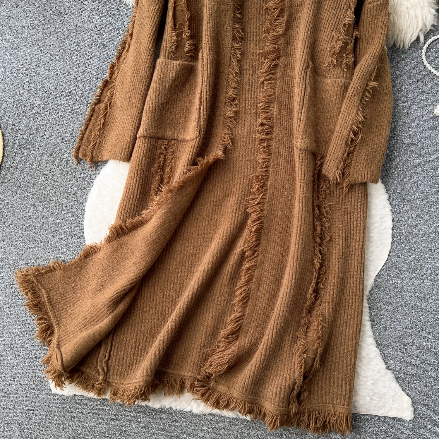Korean Style Thermal Fringed Cardigan