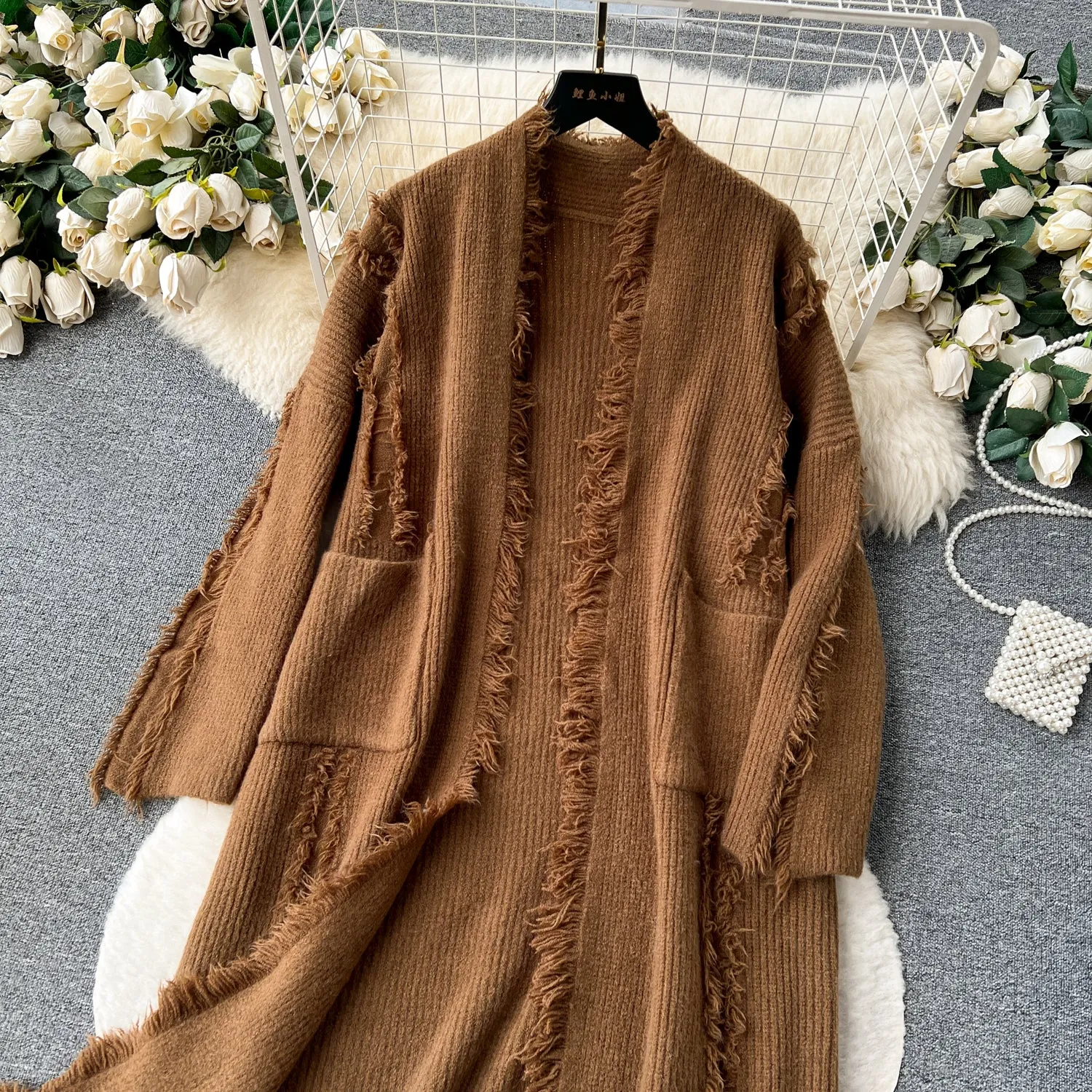 Korean Style Thermal Fringed Cardigan