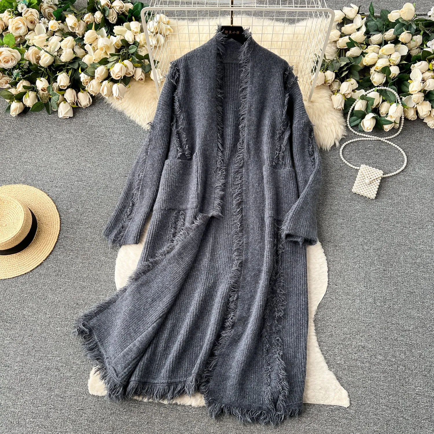 Korean Style Thermal Fringed Cardigan